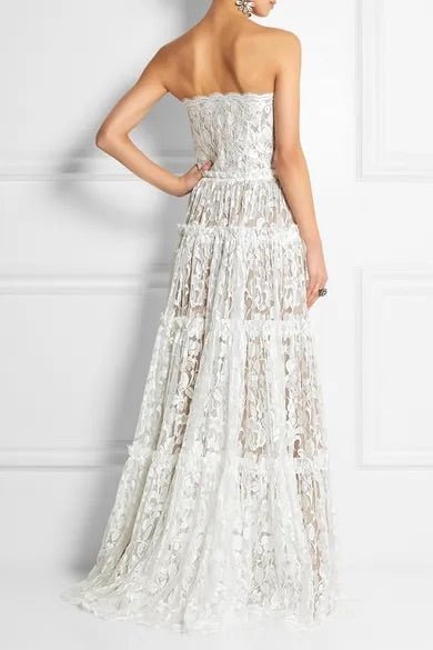 Lanvin Strapless tiered lace gown