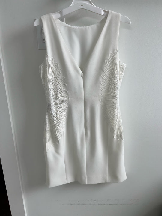 Lotus Threads short ivory side beaded mesh wedding / rehearsal dress