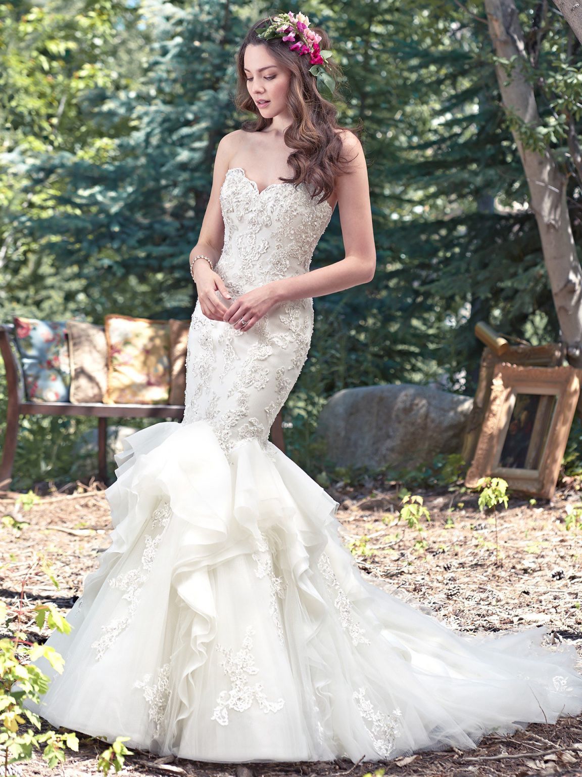 knee length dresses for ladies Champagne Mermaid Wedding Gown with Crystals V-Neck Backless main image 0