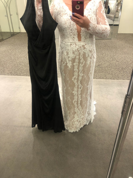 Illusion Plunge Long Sleeve Lace Wedding Dress