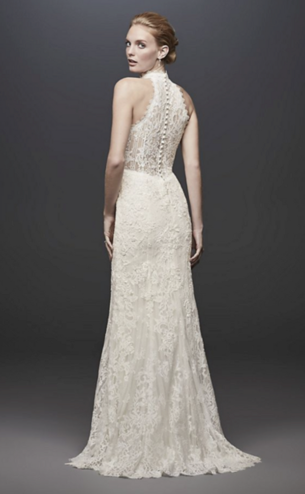 Melissa Sweet lace high-neck halter sheath wedding dress – Nearly