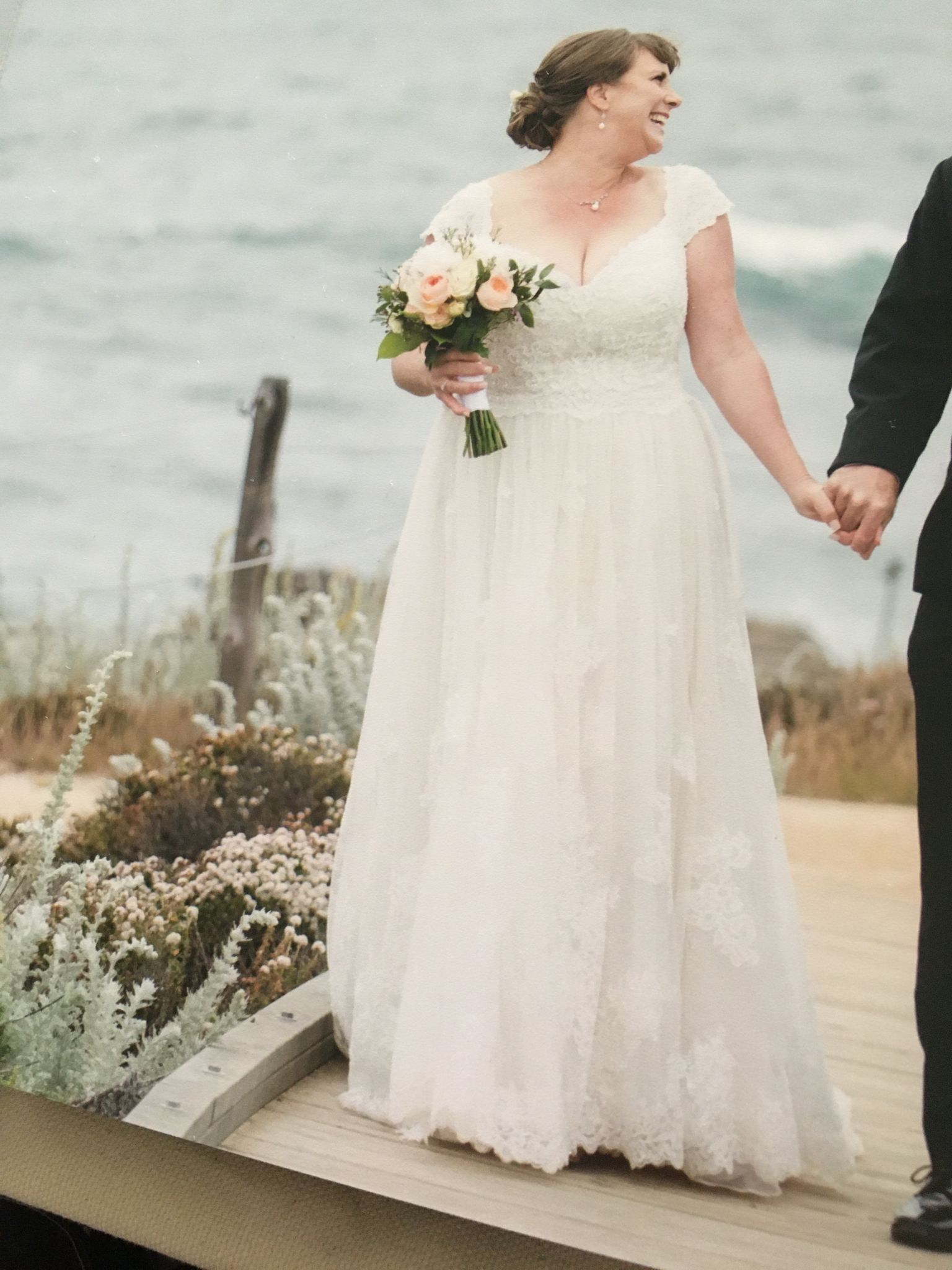 Oleg Cassini Cap Sleeve Lace Plus Size Ball Gown Weddin 8CWG768 Nearly Newlywed