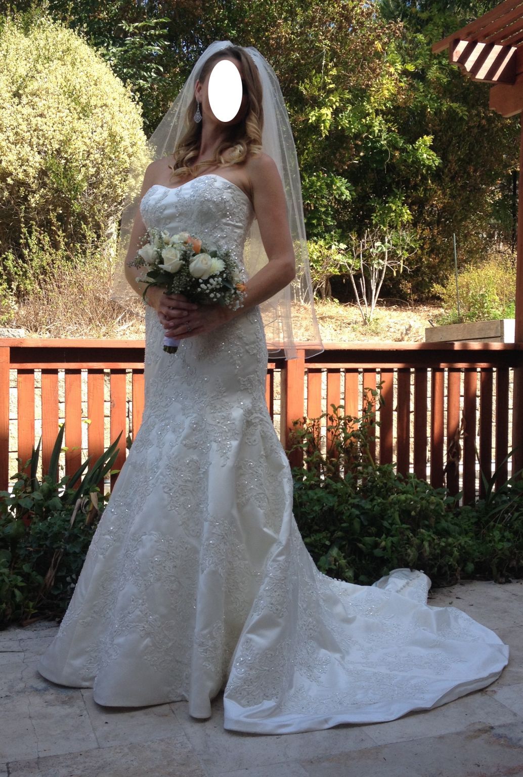 Oleg Cassini Ivory Satin Fit Flare Beaded Lace Wedding b