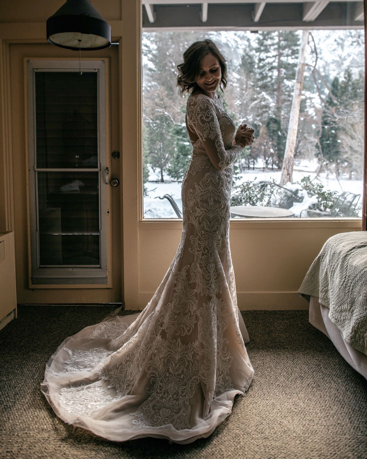 Oleg Cassini Oleg Cassini Open Back Long Sleeved Wedding Dress