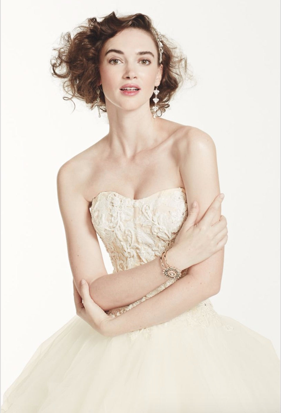 Oleg cassini strapless ruffled skirt wedding dress best sale