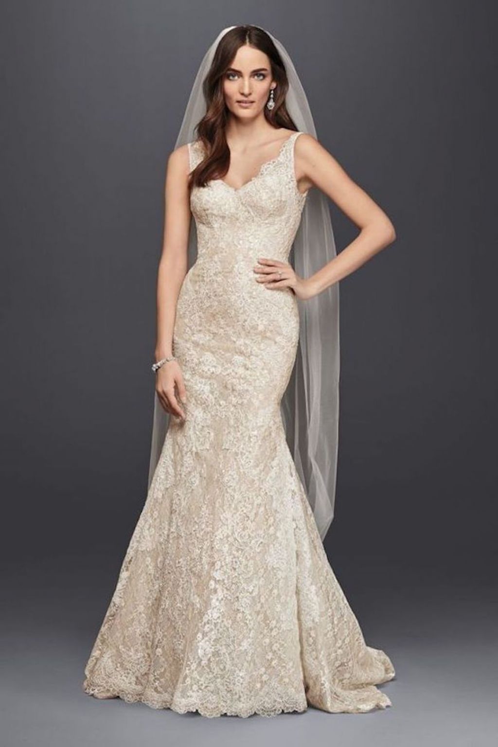 Oleg cassini lace sale trumpet wedding dress