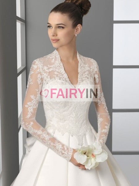 Other A-line/Princess V-neck Lace Long Sleeves Chapel Tr