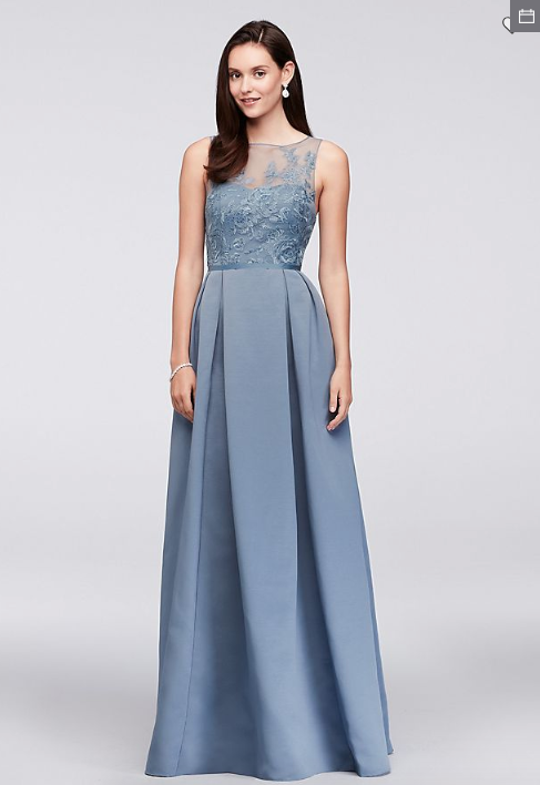 Appliqued illusion faille bridesmaid dress best sale