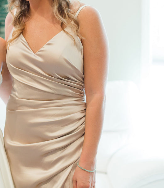 Revelry Rory Satin Fitted V Neck Maxi Bridesmaid Dress 4 Cinnamon