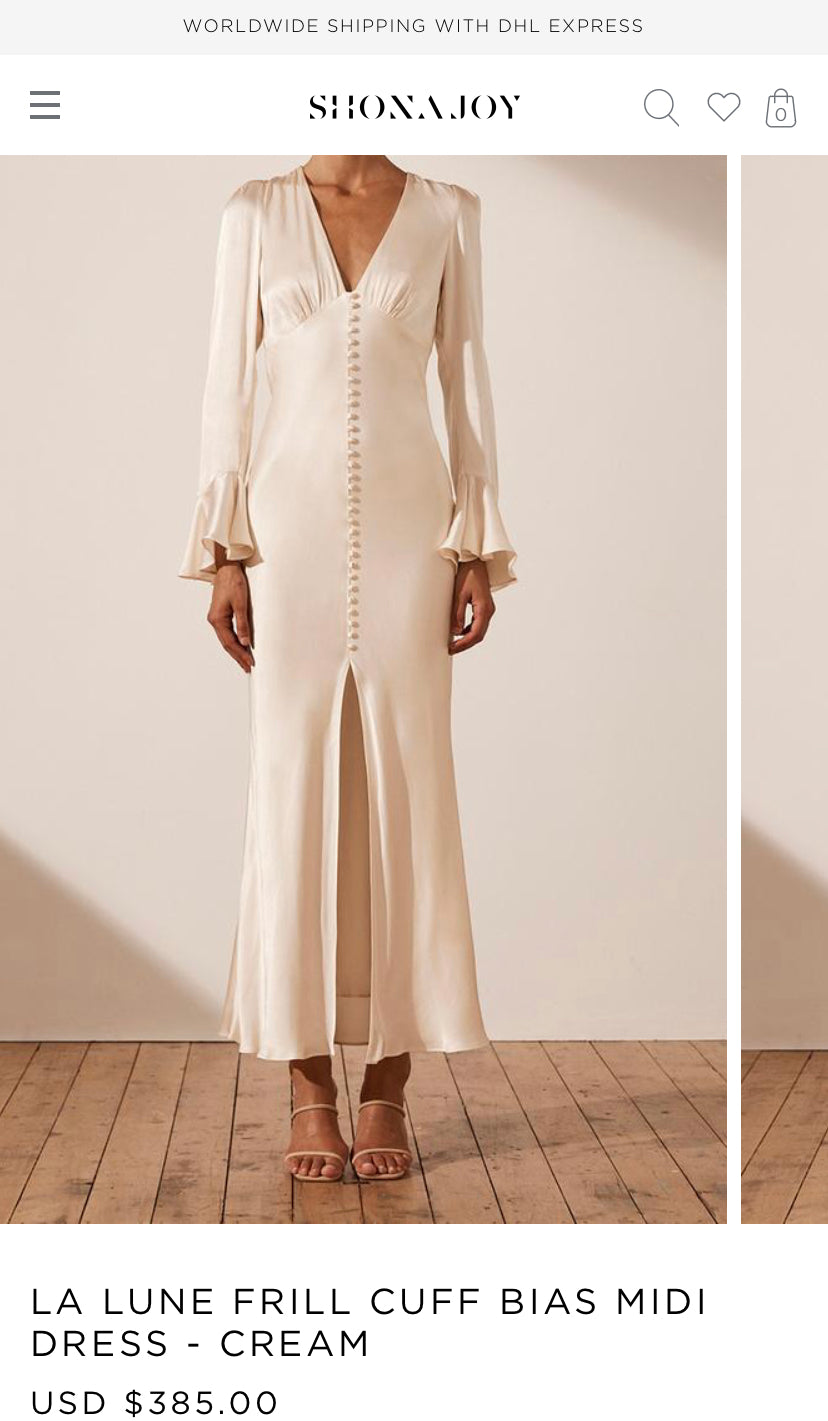 Other SHONA JOY - LA LUNE FRILL CUFF BIAS MIDI DRESS