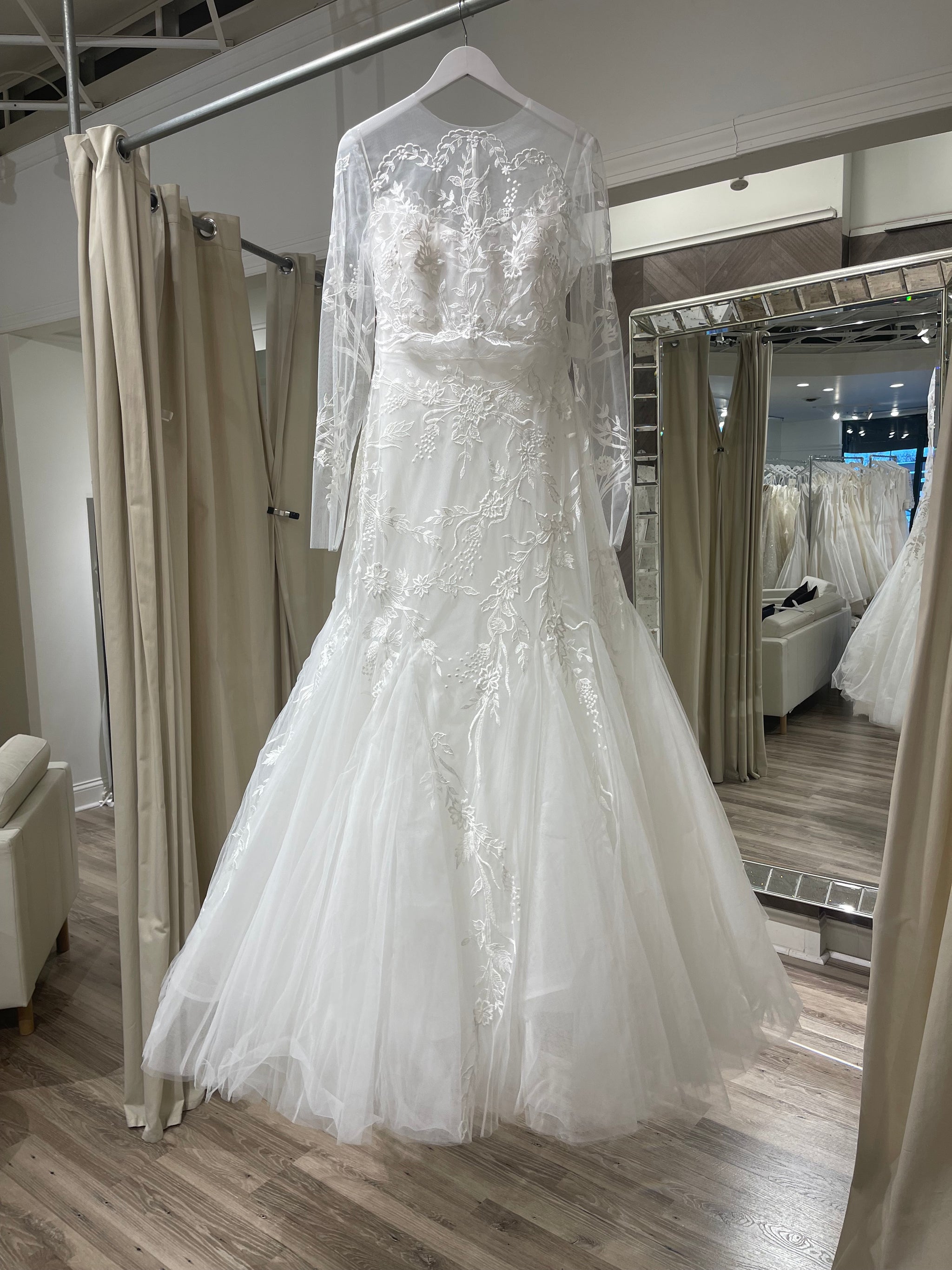 navy blue dress for baby girl LaDivine CD862W Long A Line Lace Jacket Wedding Dress – The Dress Outlet main image 1