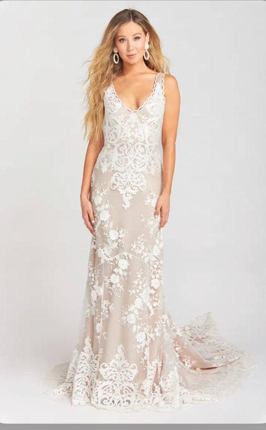Show Me Your MuMu Contessa V-Neck Lace Wedding Dress