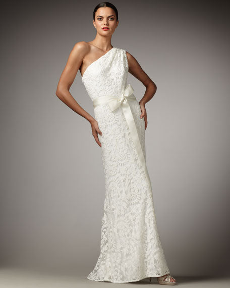 Tadashi Shoji One Shoulder White Lace Dress