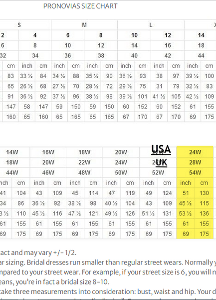 Vera Wang Dress Size Chart