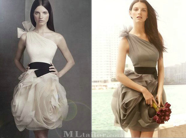 Vera Wang One Shoulder Organza Dress with Black Belt