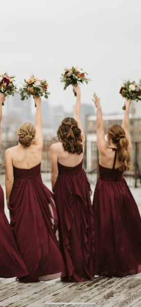 Chiffon bridesmaid dress on sale with cascading skirt