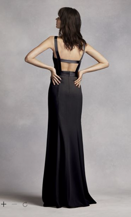 Long v neck crepe gown with open back white by vera deals wang