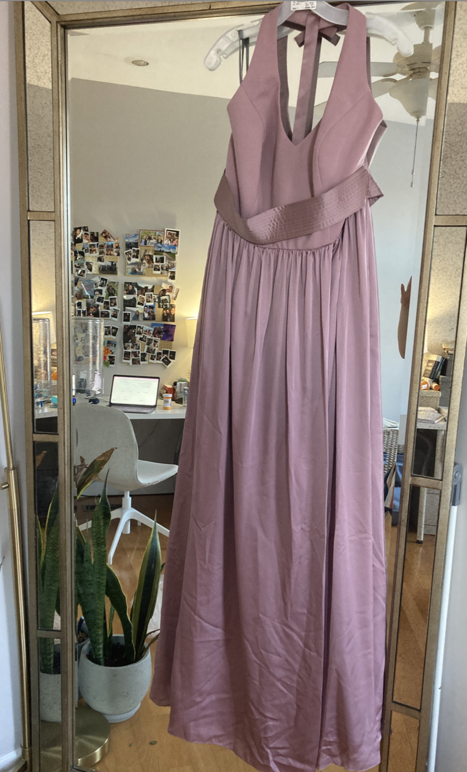 V neck halter gown with sash white by vera wang top vw360214